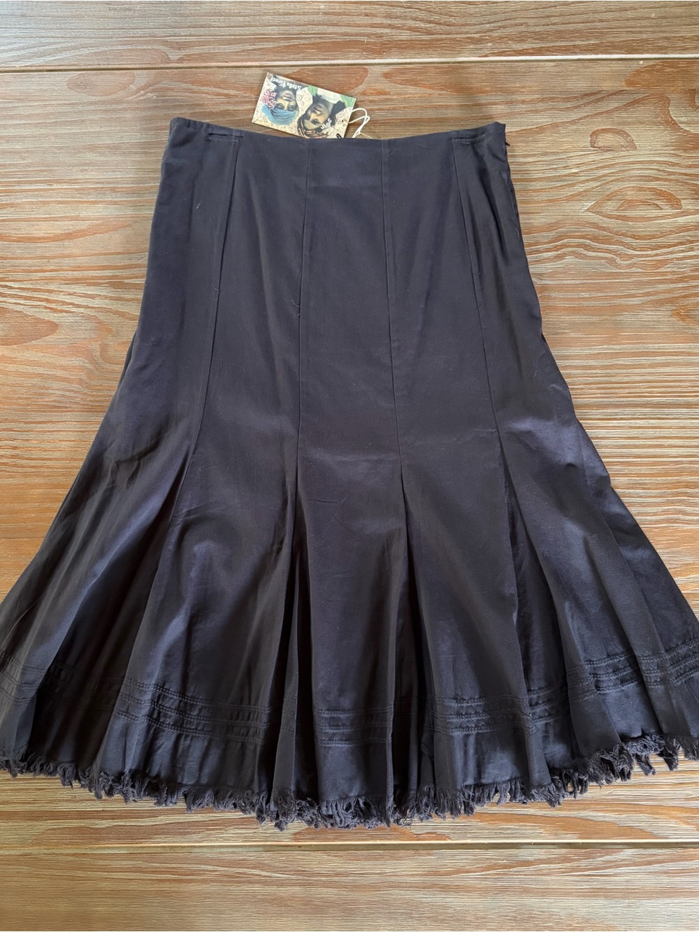 NWT Stella Forest A-Line Cotton Midi Skirt with Frayed Hem